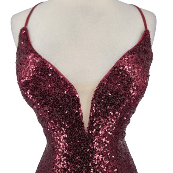 The Secret Dress by Alyce Paris Burgundy Sequin Gown – Size 8 - Open Back Train - Picture 10 of 14